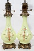 011276 ENGLISH BRISTOL GLASS VASES MOUNTED AS LAMPS
