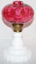 011275 VICTORIAN CRANBERRY  MILK GLASS OIL LAMP