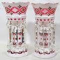 040307 ENAMELED CRANBERRY GLASS LUSTERS C 1940 PAIR