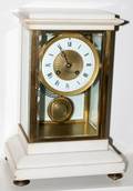 032288 FRENCH MARBLE  BRONZE MANTEL CLOCK 19TH C
