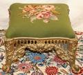 030253 PAINTED CAST IRON  NEEDLE POINT FOOT STOOL