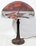 022213 HANDEL BRONZE PATINA METAL BASE TABLE LAMP