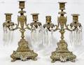 012265 FRENCH BRONZE THREE LIGHT CANDELABRUM PAIR