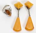 011317 AMBER AND SILVER RING ALSO PENDANT EARRINGS