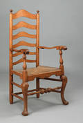Outstanding Pennsylvania tiger maple ladderback armchair ca 1750 attributed to the FussellSavery School