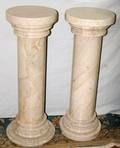 052318 BEIGE MARBLE ROUND PEDESTALS PAIR H40 DIA 14