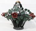 052308 PAINTED IRON FLOWER  BASKET FORM CENTERPIECE