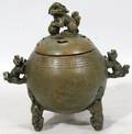 042317 CHINESE BRONZE FOOTED INCENSE BURNER H 6
