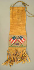 Central Plains beaded hide tobacco bag early 20th c