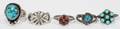 041378 SOUTHWEST SILVER TURQUOISE  CORAL RINGS FIVE