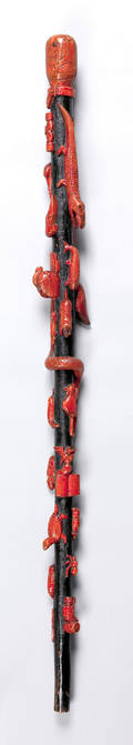 Important carved and painted cane 19th c