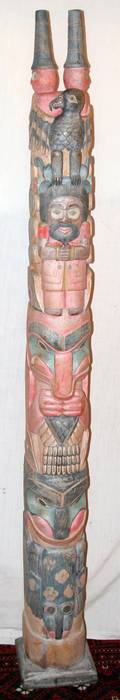 032325 HAIDA STYLE CARVED POLYCHROMED WOOD TOTEM POLE
