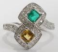 022268 YELLOW SAPPHIRE  EMERALD AND DIAMOND RING