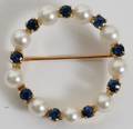 022276 14KYELLOW GOLD SAPPHIRE  CULTURED PEARL BROOCH