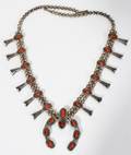 021344 NATIVE AMERICAN SILVER  CORAL SQUASH NECKLACE