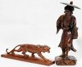 021319 ASIAN CARVED ROSEWOOD TIGER  FIGURE OF A MAN