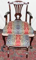 020305 CHIPPENDALE STYLE MAHOGANY ARMCHAIR  FOOTSTOOL