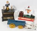 020302 MECHANICAL BANKS  HORSE PULL TOY 3 LOT W 6