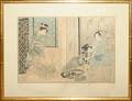 012297 JAPANESE WOODBLOCK PRINT A GEISHA  A MAN
