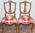 122329 FRENCH WALNUT SIDE CHAIRS PAIR C 1920 WGILT