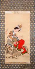 052362 JAPANESE PAINTED HANGING SCROLL SIGNED BOKUSEN