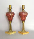 Pair of ruby cut to clear table lamps