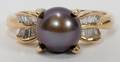 050329 14KT YELLOW GOLD BLACK PEARL  DIAMOND RING