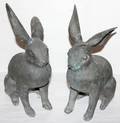 050347 AMERICAN WHITE METAL SEATED RABBIT SCULPTURES
