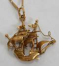 041389 14KT GOLD GALLEON SHIP PENDANT  NECKLACE
