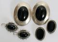 041387 MEXICAN STERLING  BLACK ONYX EARRINGS 3 PRS