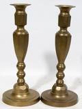 040389 ANTIQUE BRASS CANDLESTICKS PAIR H 11