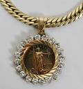 040357 ITALY 14K YGOLD NECKLACE WLIBERTY PENDANT