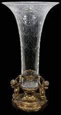 031398 PAIRPOINT CRYSTAL  METAL FIGURAL VASE H 14