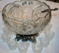 022327 SILVER PLATE AND GLASS PUNCH BOWL SET 14 PCS