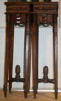 022304 CHINESE CARVED TEAK PEDESTALS PAIR H 43