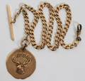 122396 ANTIQUE GOLD FILLED WATCH CHAIN AND FOB