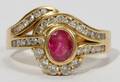 052379 18KT YELLOW GOLD RING WITH DIAMONDS  RUBIES
