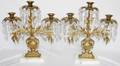 041440 GILT METAL MARBLE  CRYSTAL GIRANDOLES PAIR
