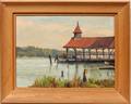 022349 JOHN TEMPLETON OILBOARD 12 X 16 DOCK SCENE