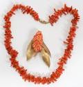 021420 CORAL BRANCH NECKLACE  BROOCH