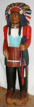 020429 CIGAR STORE OAK INDIAN CHIEF HAND PAINTED H69