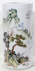 010405 PORCELAIN UMBRELLA STAND HAND PAINTED H 21