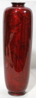 122430 JAPANESE RED CLOISONN ON SILVER VASE H 12