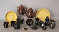 Group of earthenware and pottery to include Jackfield teapots