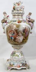 052447 DRESDEN PORCELAIN URN AS IS IN THREE PARTS