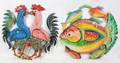 050431 COPPER HAND TOOLED ROOSTERS FISH SIGNED