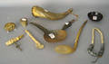 Group of carved bone and horn articles to include a powder horn and jagging wheel