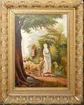 032431 OIL ON CANVAS 18 X 27 SHEPHERDESS  HER FLOCK