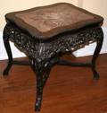 032413 CHINESE TEAKWOOD AND INSET MARBLE TOP TABLE