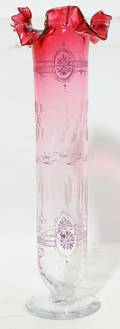 021471 VICTORIAN CRANBERRY GLASS VASE 19TH C H 12